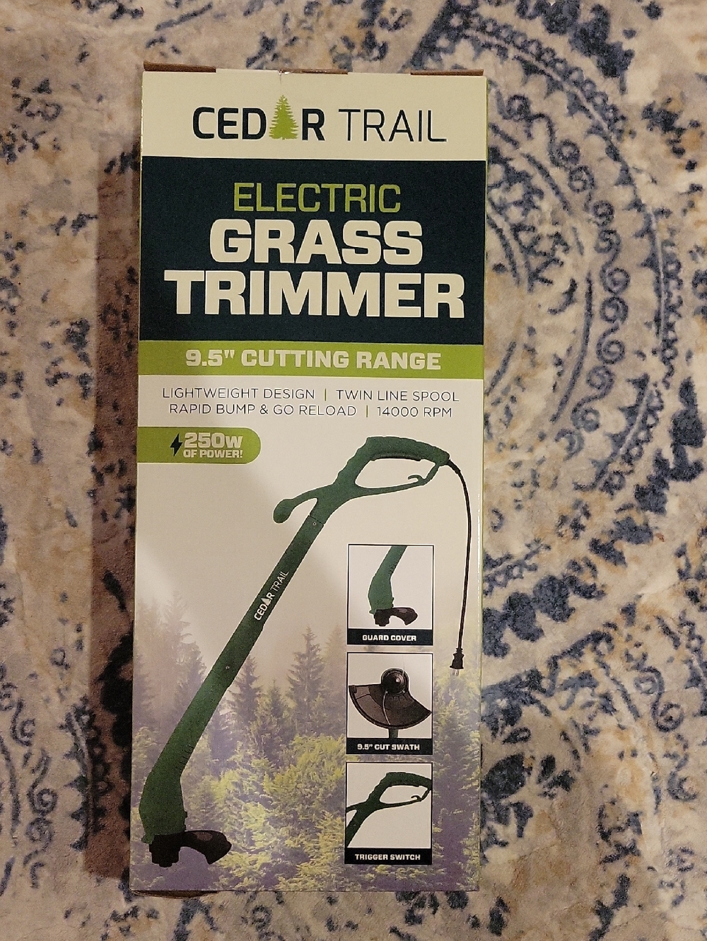 NWT Cedar Trail Electric Grass Trimmer 250w. 9.5” Cutting Range.